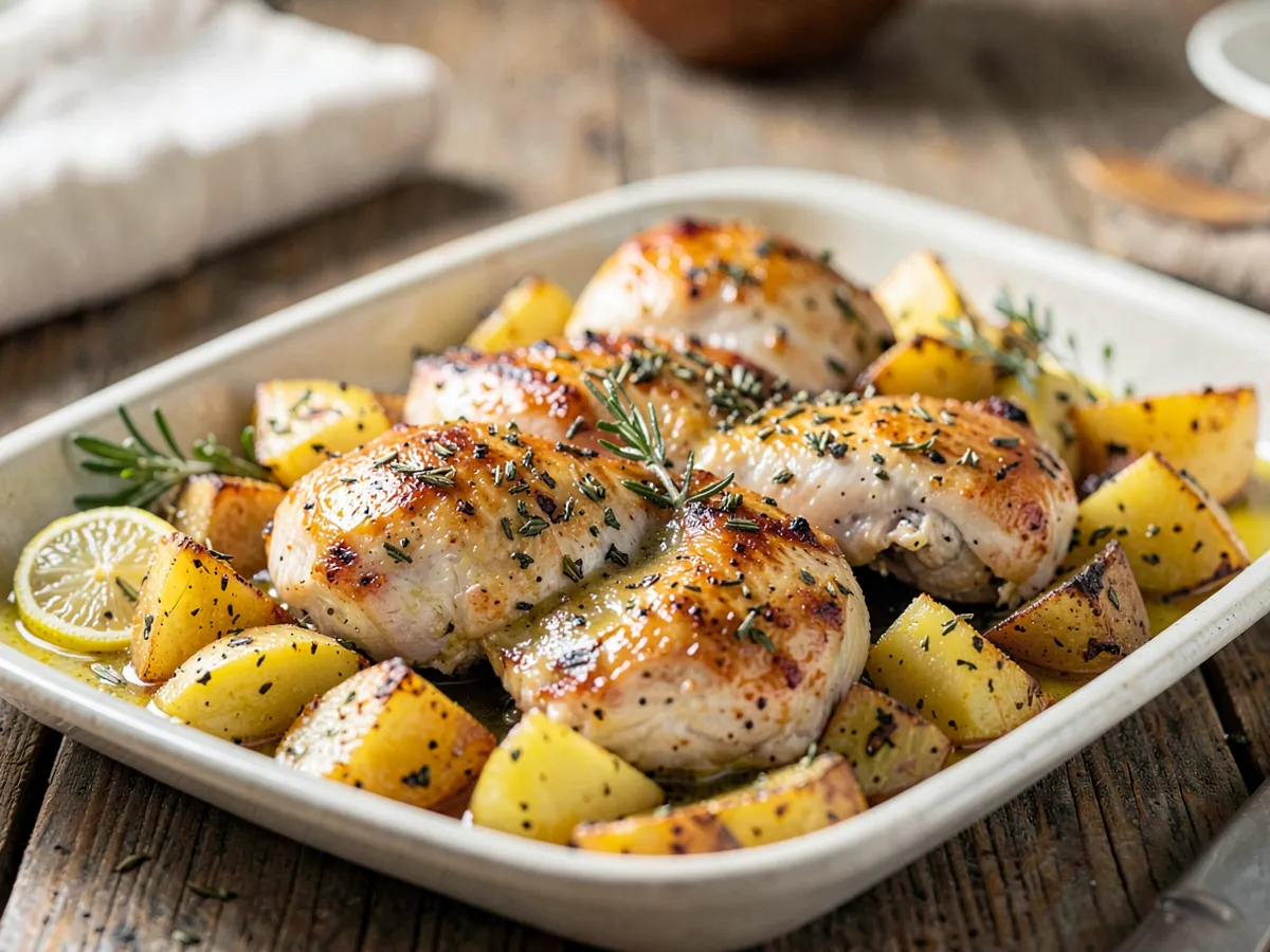 Pollo y patatas a la griega con limón