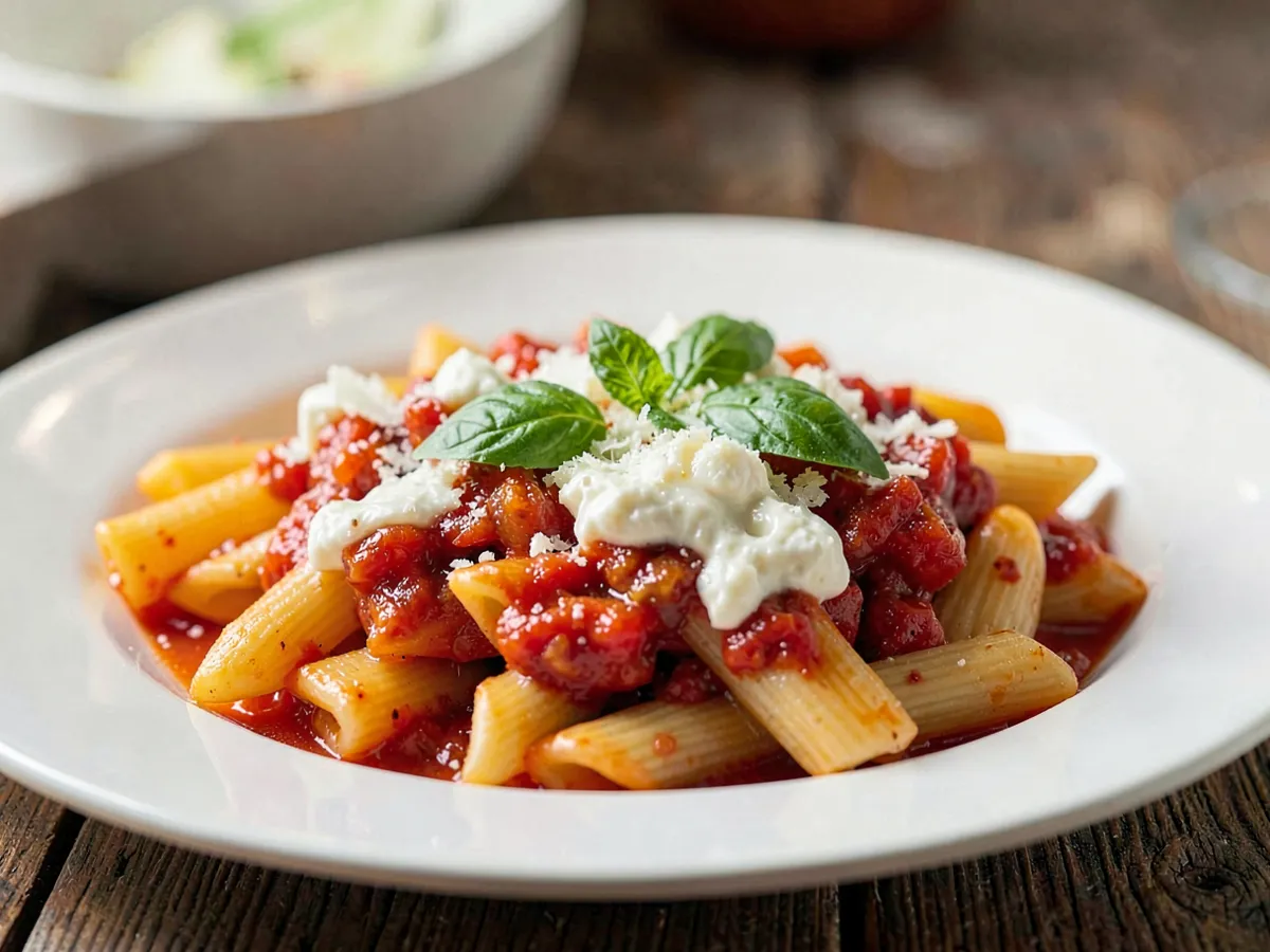 Penne con tomate y mascarpone