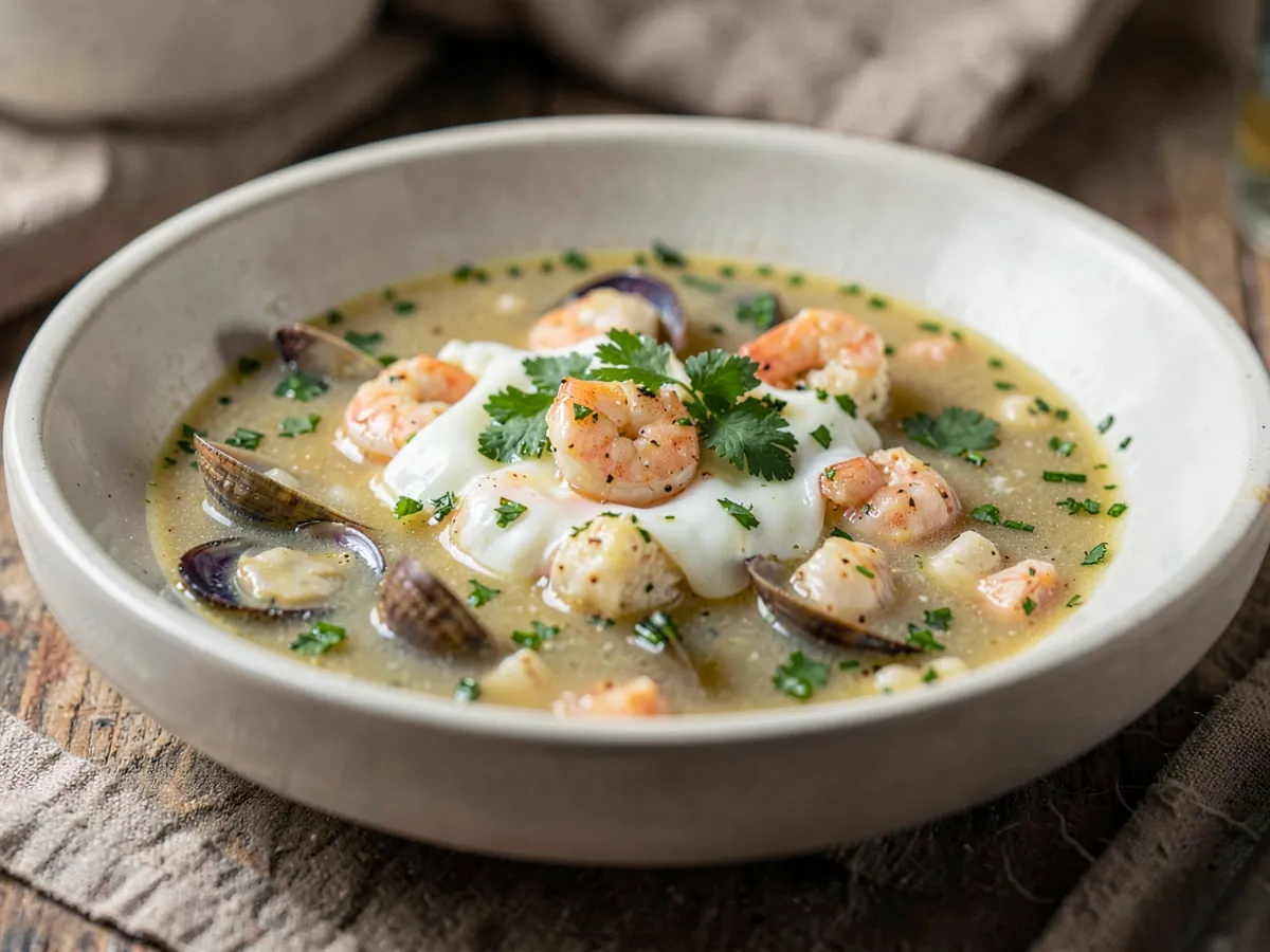 Açorda de Mariscos (sopa de pan y mariscos)