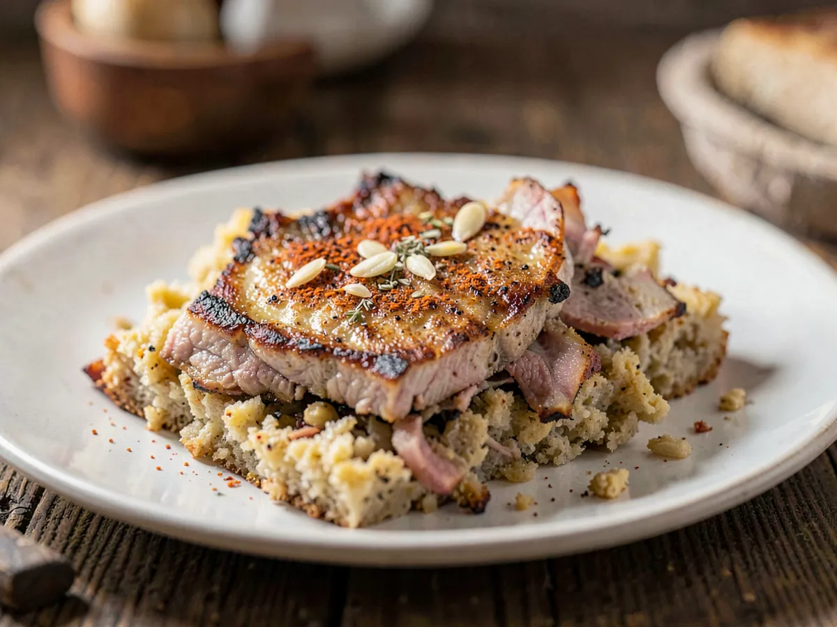 Migas Alentejanas (migas de pan portuguesas con cerdo)