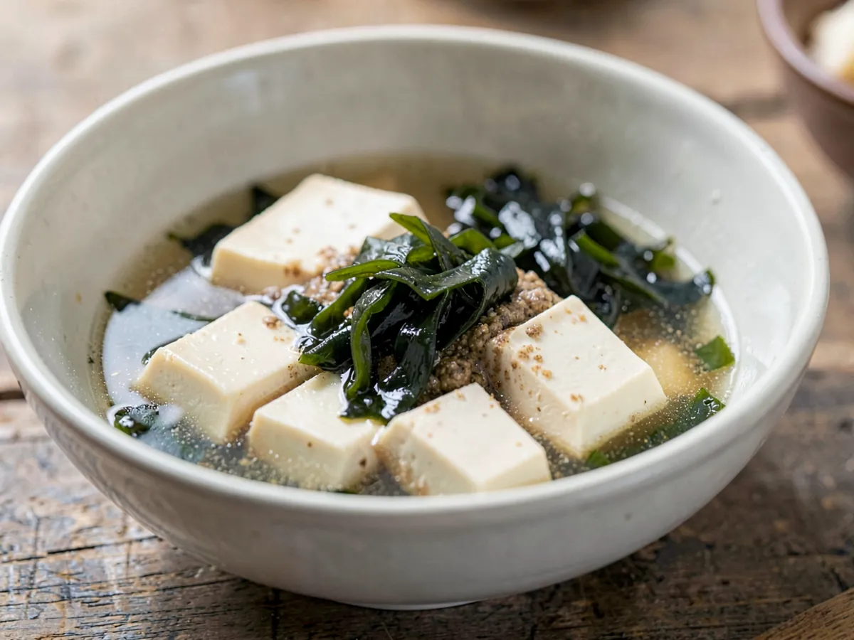 Sopa de miso con tofu y wakame