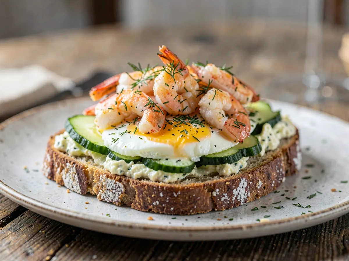 Smørrebrød with Shrimp and Egg