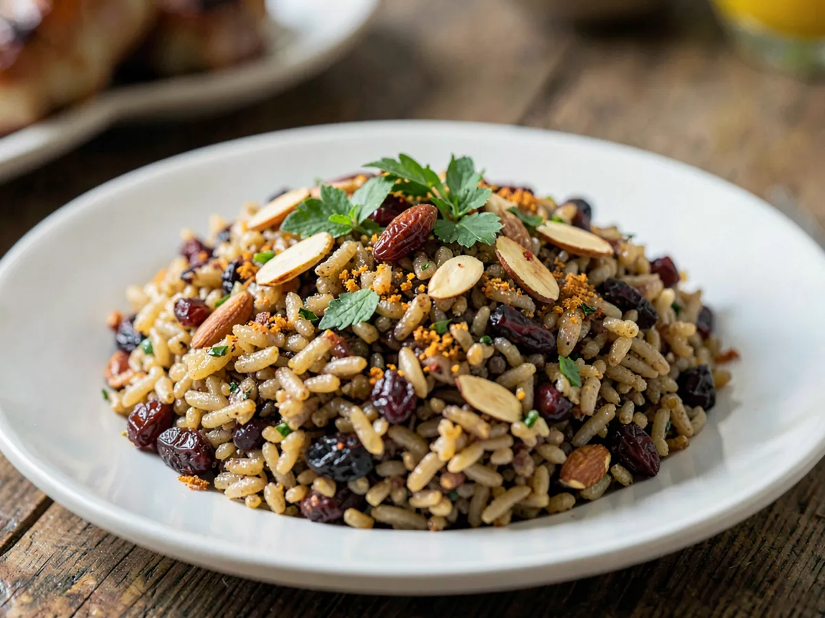 Herbed Brown Rice Pilaf with Almonds and Raisins