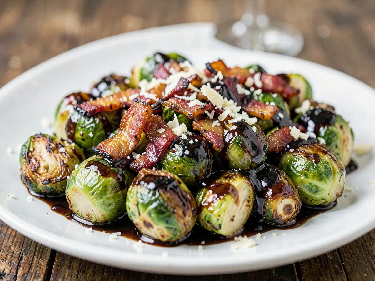 Roasted Brussels Sprouts with Bacon and Balsamic Glaze