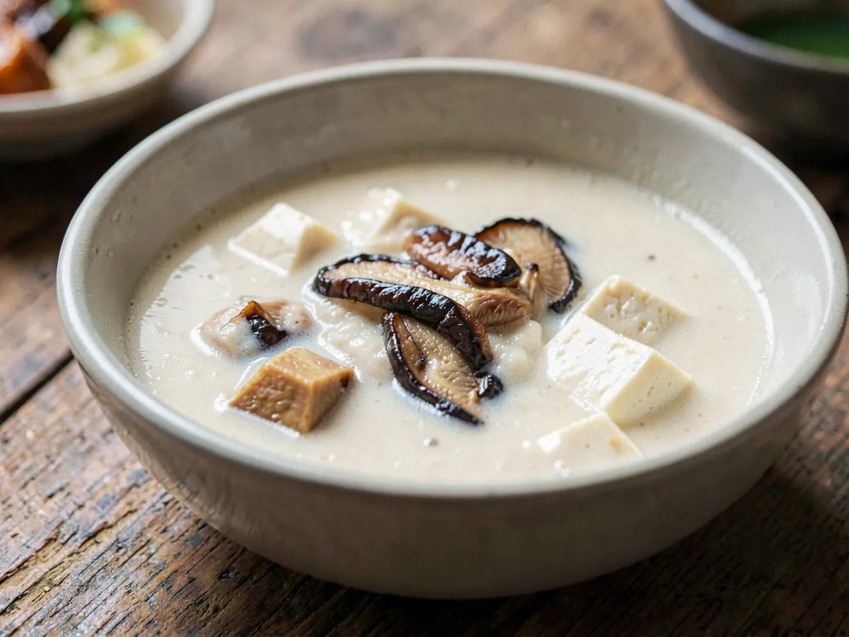 Sopa de miso con leche de soja y tofu sedoso