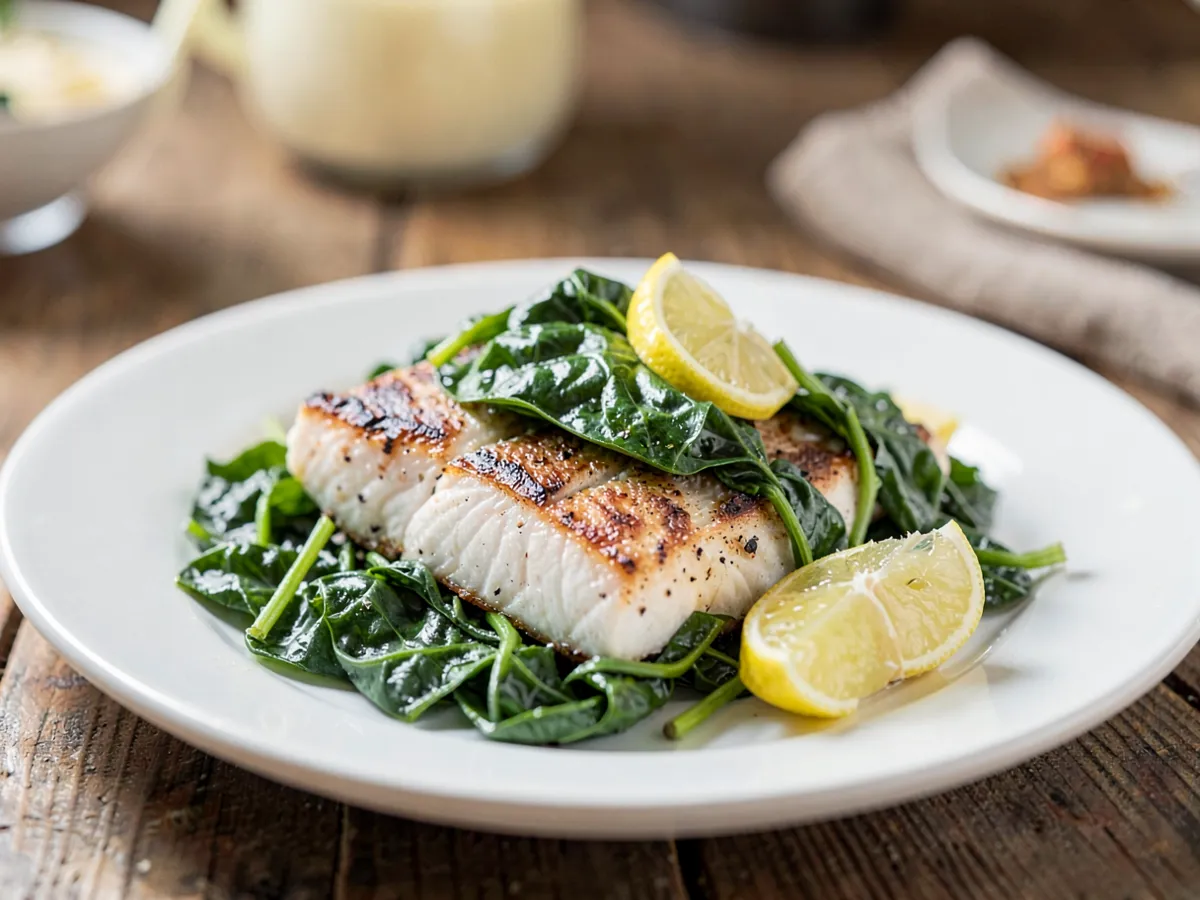 Quick Lemon Cod with Spinach