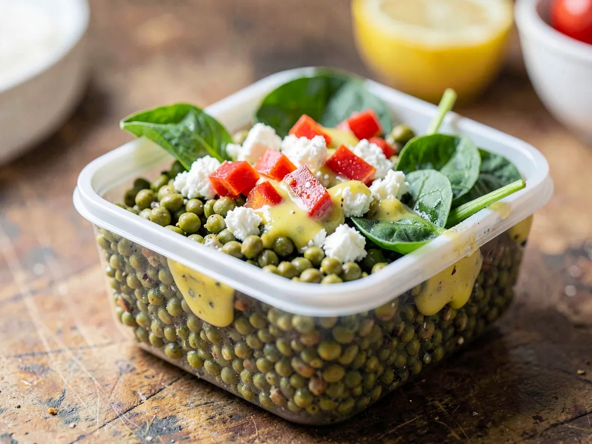 Fiambrera de Lentejas Verdes y Feta