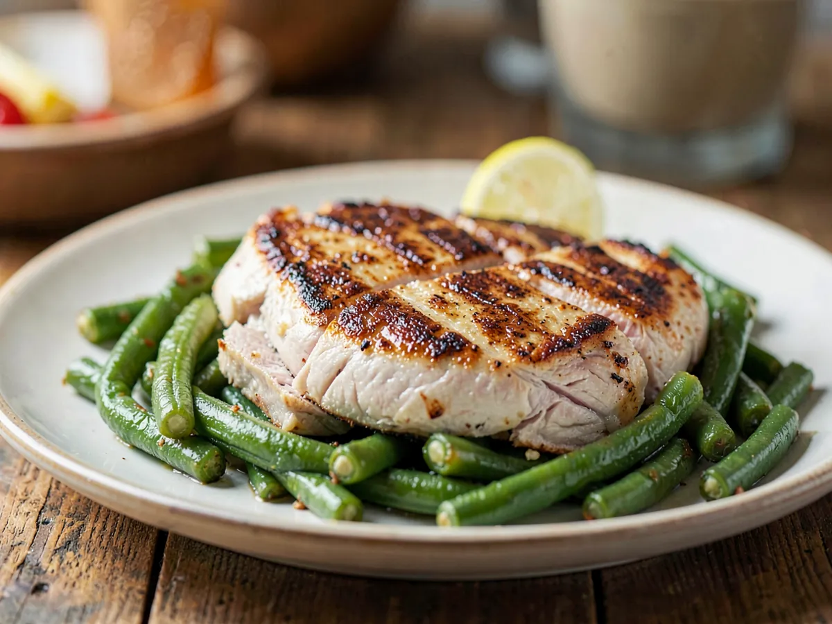 Quick Turkey Breast Steaks with Green Beans