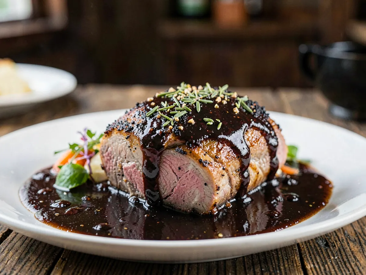 Asado de cerdo bávaro con salsa de cerveza negra