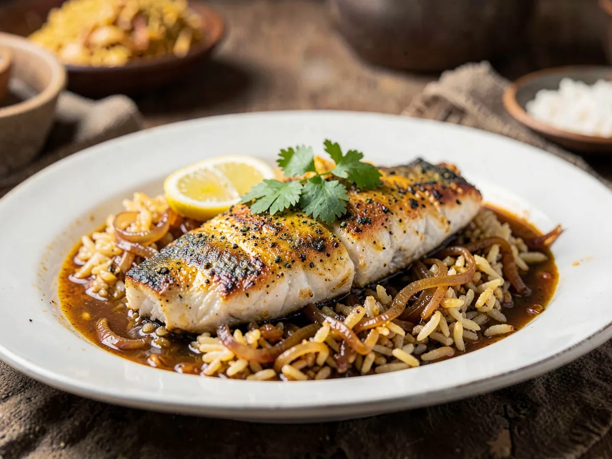 Sayadeya (Egyptian Spiced Fish with Onion Rice)
