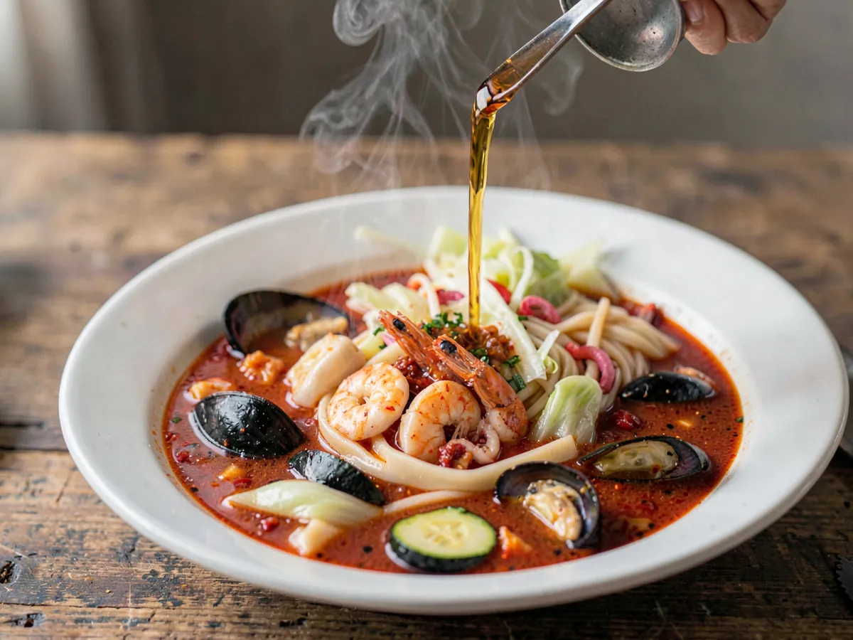 Jjamppong (sopa picante de fideos con marisco)