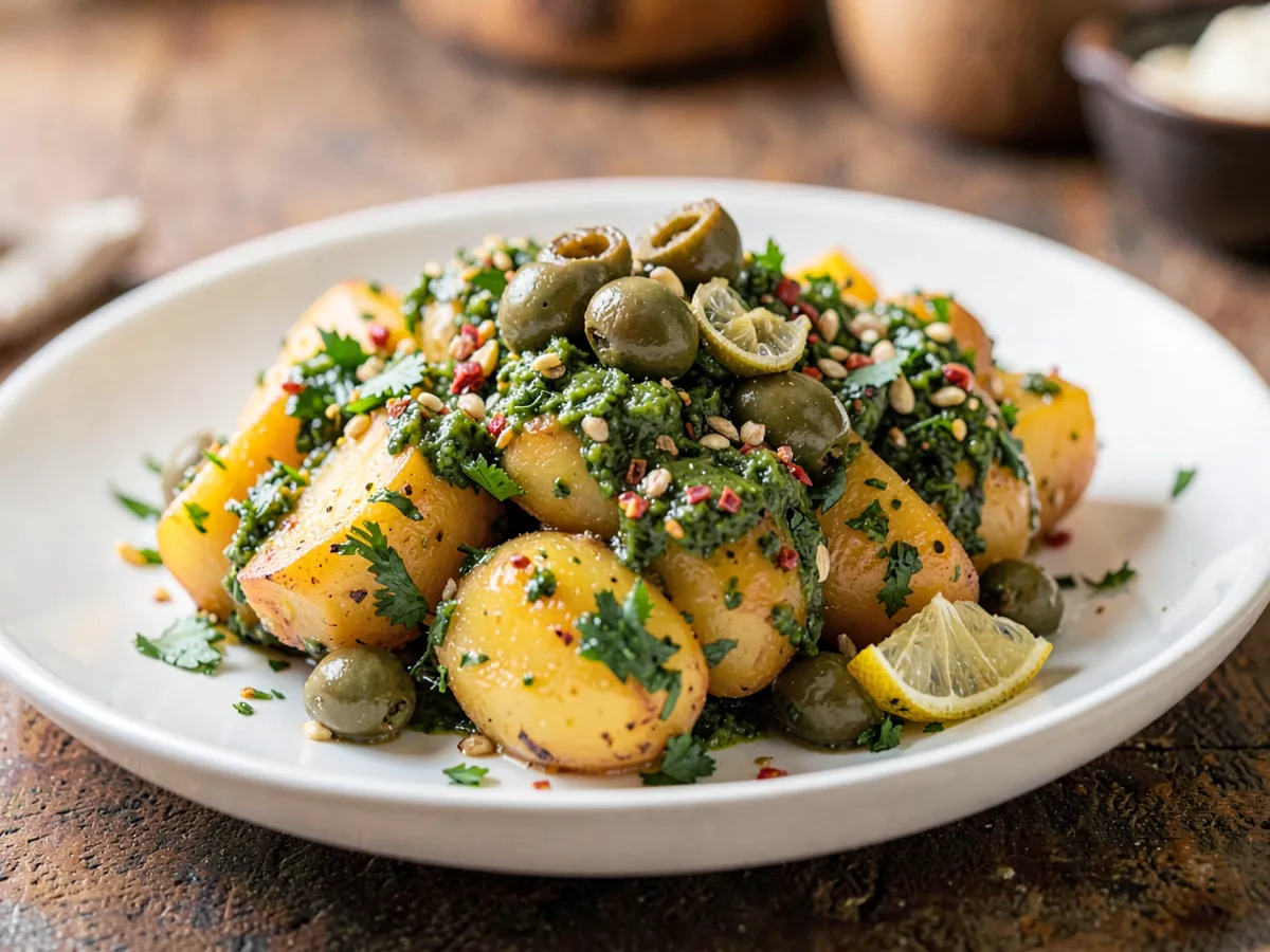 Batata Mchermla (Moroccan Chermoula Potatoes with Olives)